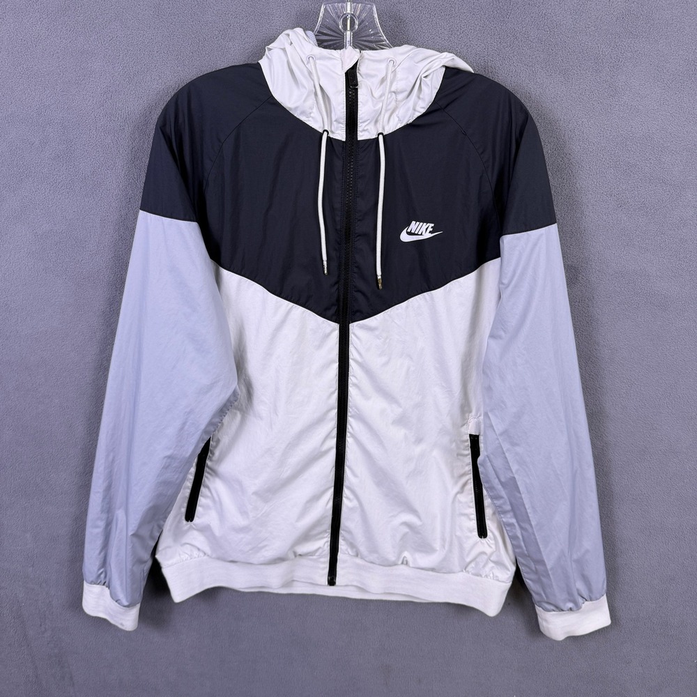 Nike Windrunner Hooded Windbreaker Jacket Mens Large White Black Grey 727324-101